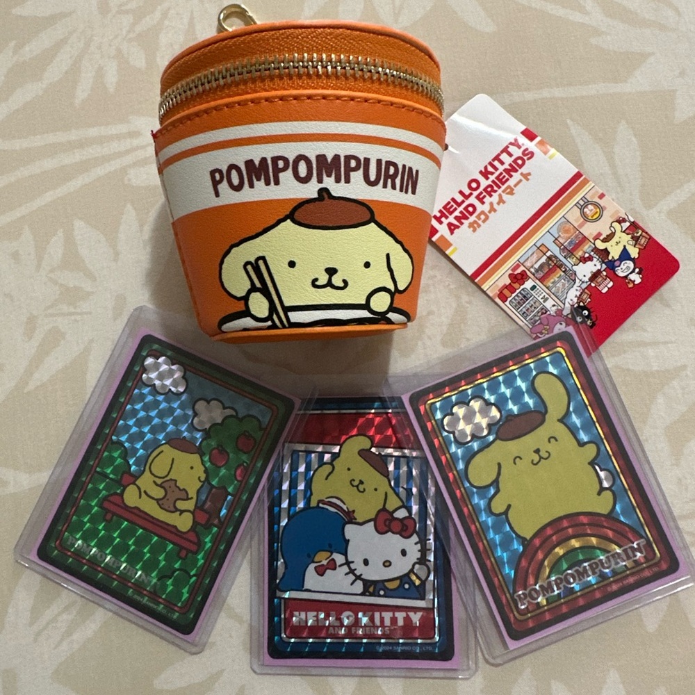 NWT Sanrio Pompompurin Instant Ramen Cup Coin Purse & Collectible Stickers Set